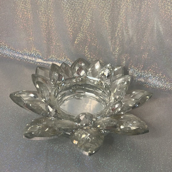 Large crystal candle holder lotus flower shiny sparkly silver mirrored luxury - Picture 6 of 9